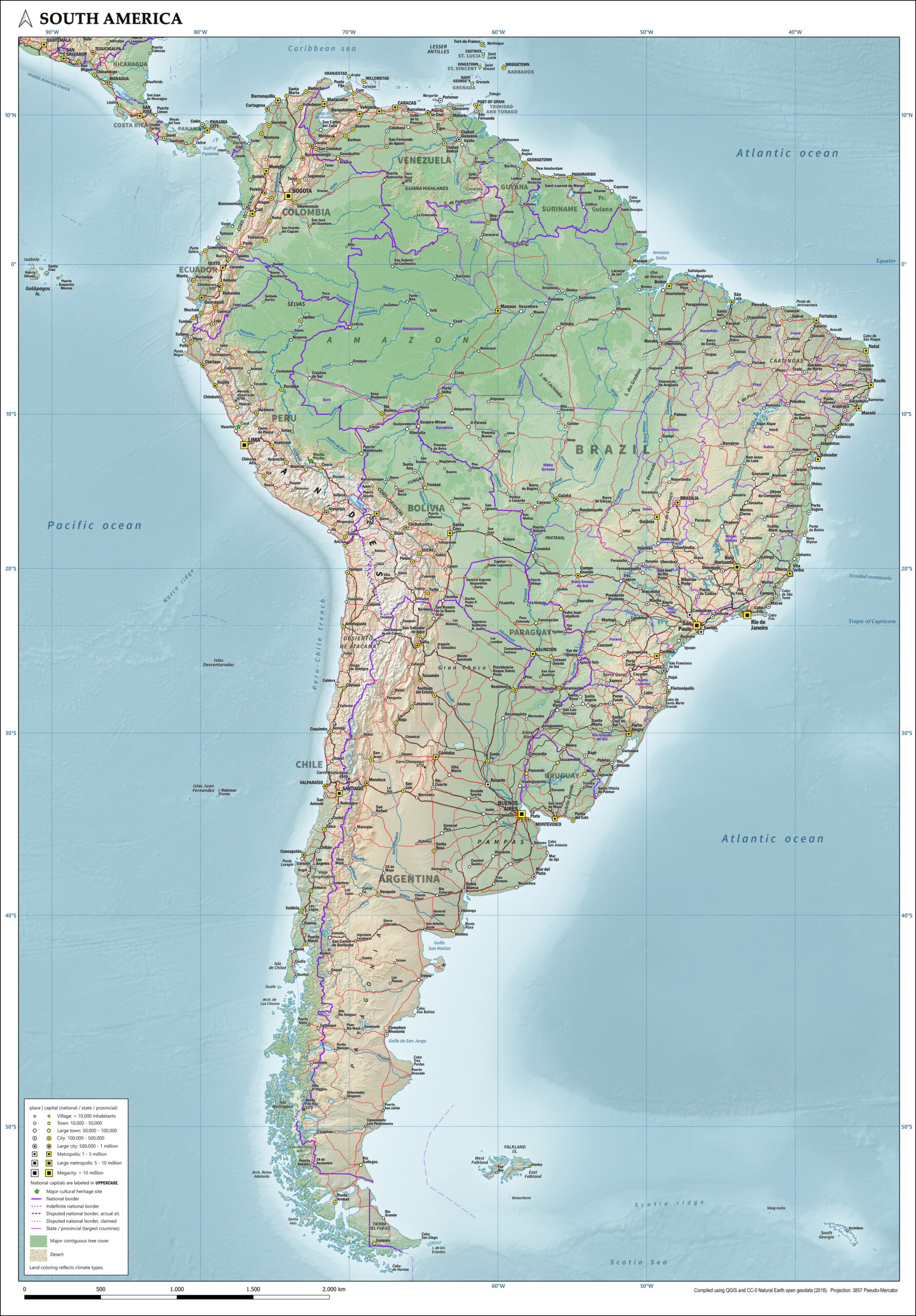 南米各国の位置関係を示す政治地図、南米の右派左派の流れと政治情勢を理解するための画像