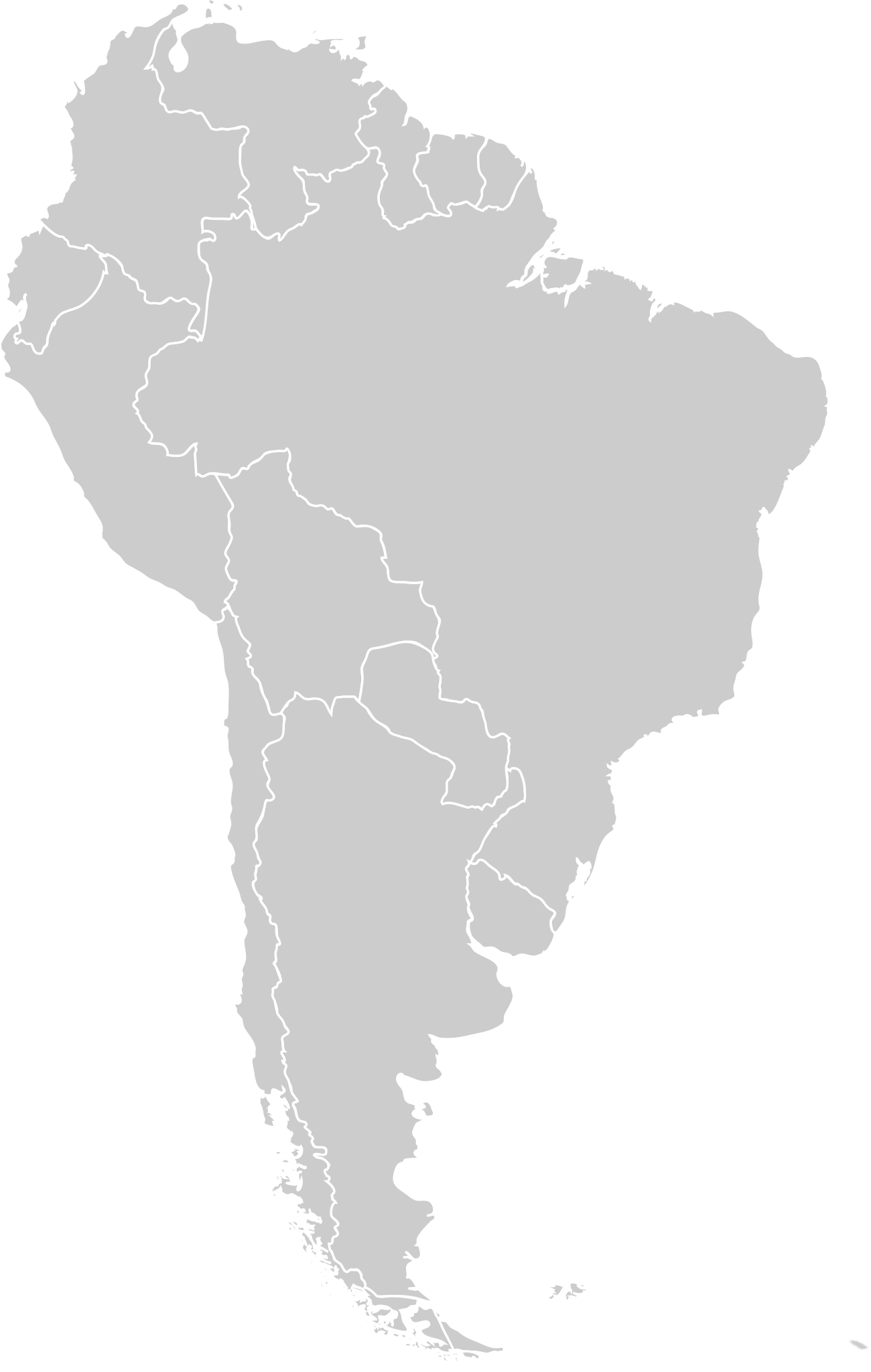 国境線を示した南米大陸の政治地図